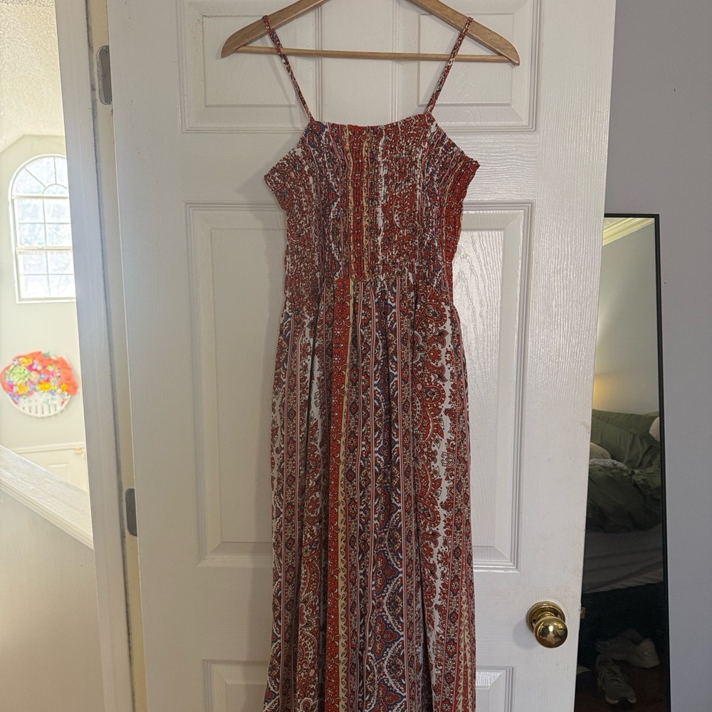 Altar'd State Red and White Paisley Maxi Dress